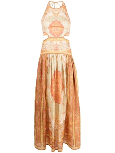 Zimmermann Halterneck Paisley Maxi Dress - Women's - Linen/flax In Orange