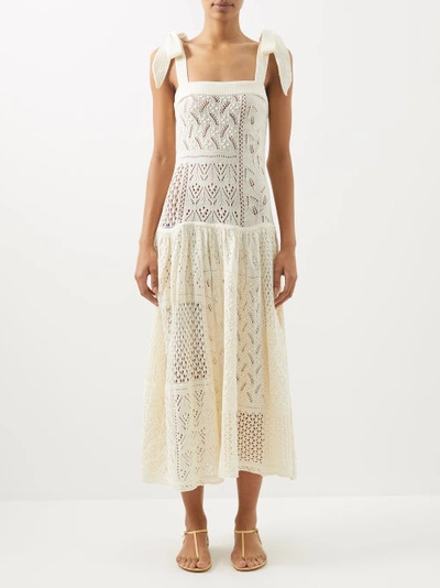 Zimmermann Anneke Patchwork Cotton-crochet Midi Dress In White