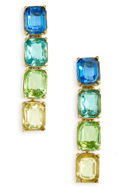 Oscar De La Renta Women's 14k Gold-plated & Crystal Glass Baguette Drop Earrings In Blue Multi