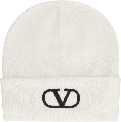 Valentino Garavani Vlogo Signature Wool Beanie In White