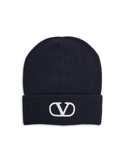 Valentino Garavani Blue Vlogo Knitted Beanie Hat