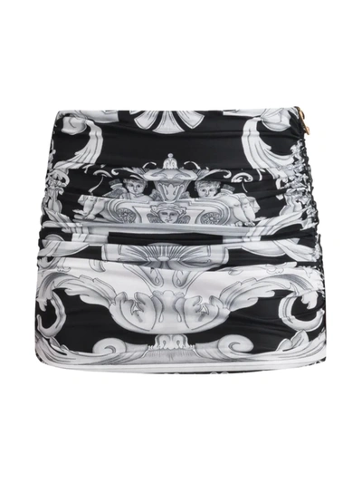 Versace Silver Baroque Mini Skirt, Female, Print, 42 In Black