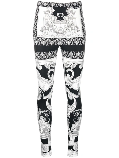 Versace Printed Stretch-jersey Leggings In Black White