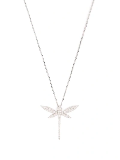 Anapsara 18kt White Gold Dragonfly Diamond Pendant Necklace In Silber