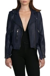 Bagatelle . Nyc Washed Leather Biker Jacket In Sapphire