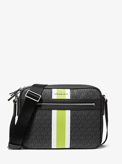 Michael Kors Hudson Logo Stripe Camera Bag In Green