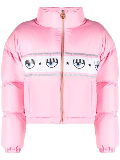 Chiara Ferragni Logo-print Zip-up Puffer Jacket In Pink
