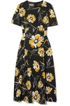 Michael Kors Floral-print Silk Crepe De Chine Midi Dress In Lemon Multi