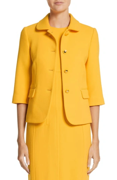 Michael Kors Spread-collar Button-front Stretch-boucle Wool Jacket In Lemon