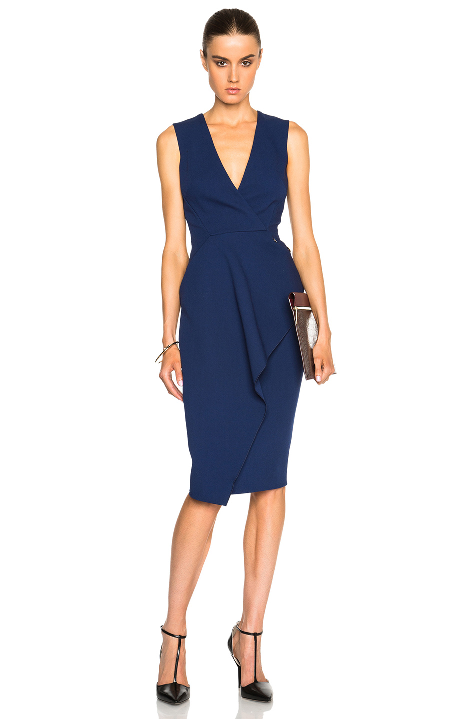 Victoria Beckham Light Matte Crepe Wrap Dress In Smoke Blue | ModeSens