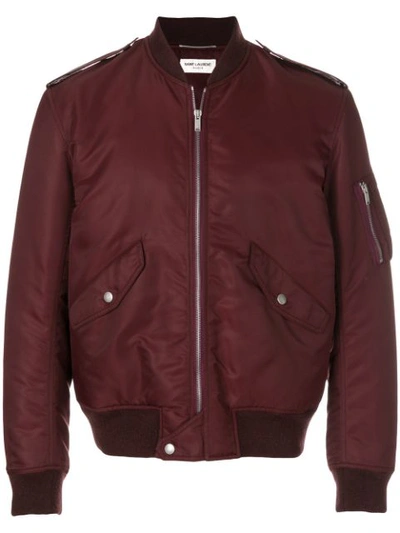 Saint Laurent Classic Bomber Jacket In Bordeaux