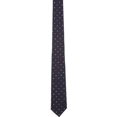 Paul Smith Heart-embroidered Silk-twill Tie In 79b Black