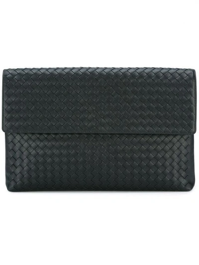 Bottega Veneta Intrecciato Front-flap Leather Document Holder In Black