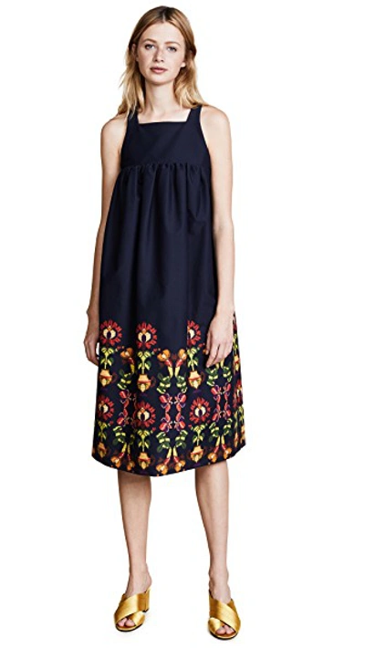 Stella Jean Floral-print Stretch-cotton Dress In Black Multi