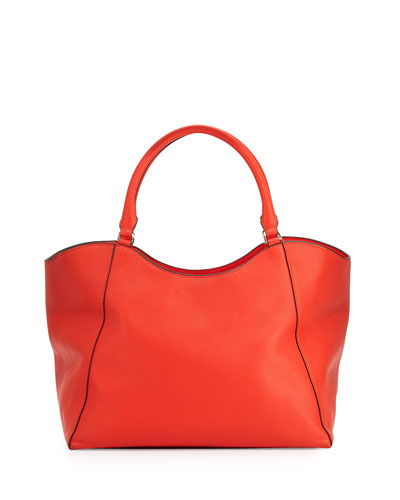 Tory Burch Bombé-t Leather Tote Bag, Poppy Red | ModeSens