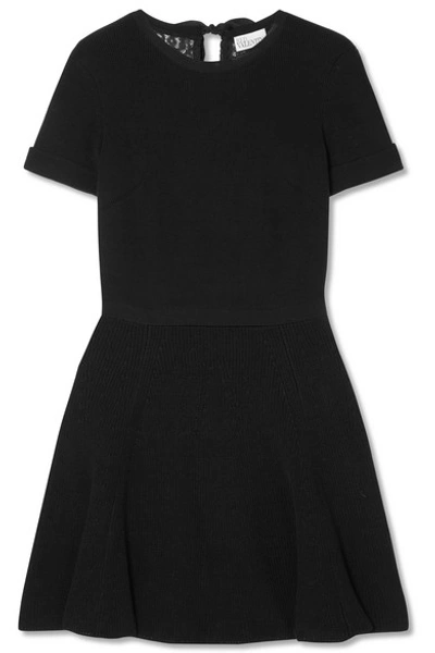 Red Valentino Short-sleeve Mesh Tiered Ruffle Dress In Black