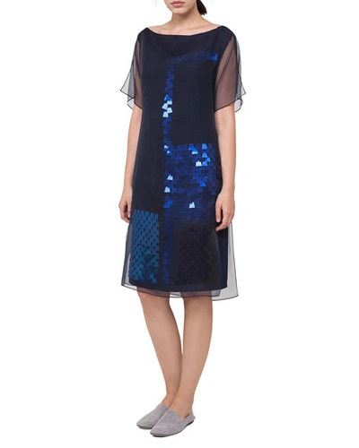 Akris Ai Bateau-neck Sequined A-line Dress With Organza Overlay In Navy