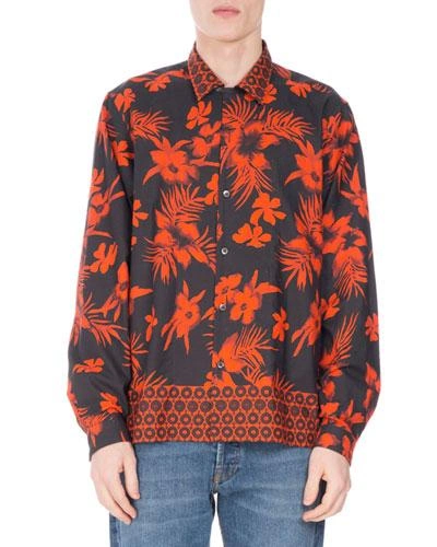 Dries Van Noten Camron Square-cut Tropical-print Shirt In Red