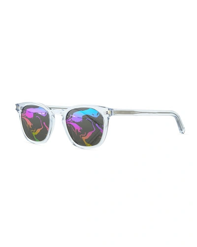 Saint Laurent Mirrored Abstract Square Sunglasses In White Pattern