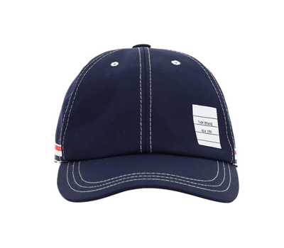 Thom Browne Blue Cotton Blend Baseball Cap In Navy