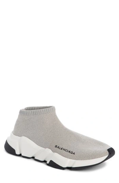 Balenciaga Metallic Knit Sock Sneakers In Grey