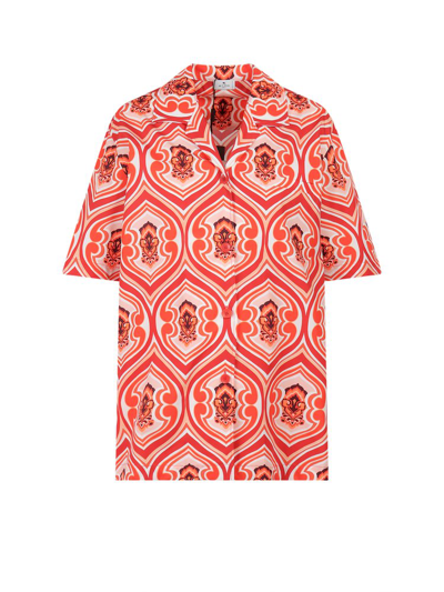 Etro Rocket Printed Cotton Camp Shirt In Red