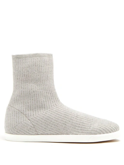 The Row Dean Ribbed-top Leather-trimmed Boots In Grey White