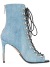 Balmain Club Lace-up Denim Ankle Boots In Blue