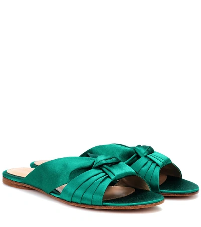 Gianvito Rossi Satin Bow Knot Slide Sandal In Emerald