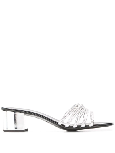 Giuseppe Zanotti Roll Crystal-embellished Metallic Leather Mules In Silver