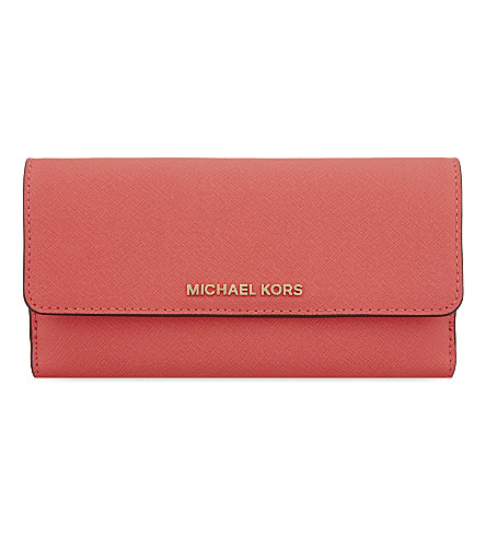 Michael Michael Kors Jet Set Tri-fold Saffiano Leather Wallet In Pink ...