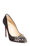 Christian Louboutin Keopomp Velours Embellished Red Sole Pump In Nocolor