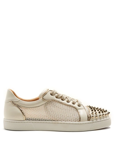 Christian Louboutin Ac Vieira Spike-embellished Leather Trainers In White
