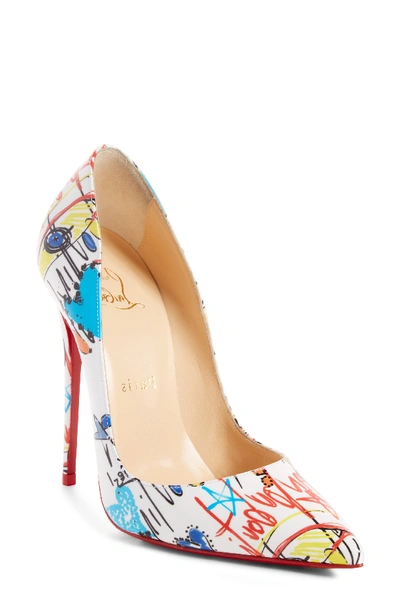 Christian Louboutin Pigalle Follies Loubitag Red Sole Pump In White Multi