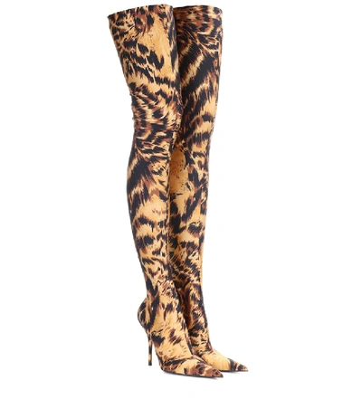Balenciaga Stretch Leopard-print Over-the-knee Boot In Brown