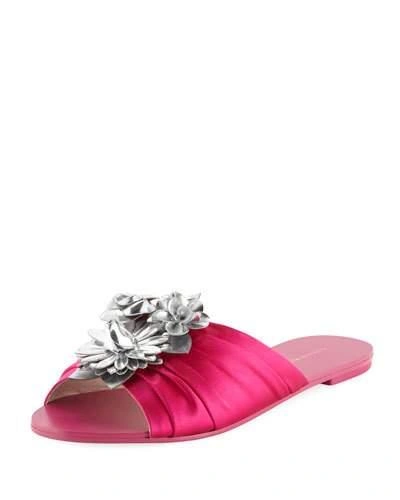 Sophia Webster Lilico Glitter Ruched Satin Slide Sandal In Bright Pink