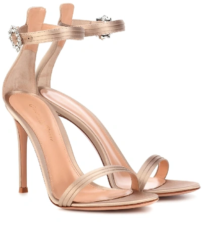 Gianvito Rossi Pleated Satin Embellished 105mm Sandals In Beige