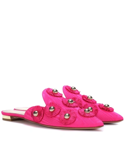 Aquazzura Sunflower Embellished Faille Slipper Shoes In Fuchsia