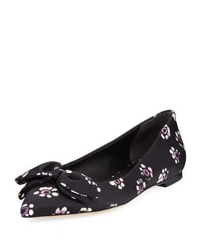 Tory Burch Rosalind Floral-print Satin Ballet Flat In Black Stamped Flo