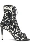 Balmain Club Lace-up Two-tone Leather Ankle Boots In Black White