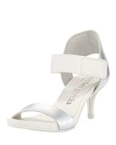 Pedro Garcia Wendelin Leather Low-heel Sandal In White/silver