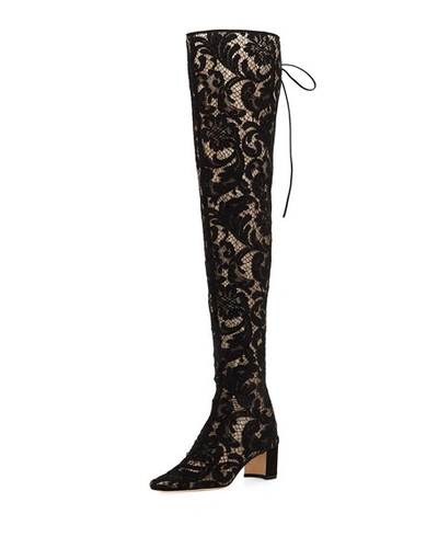 Manolo Blahnik Giovanna Lace Over-the-knee Boot In Black