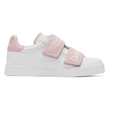 Dolce & Gabbana Dolce And Gabbana White And Pink Double Strap Trainers