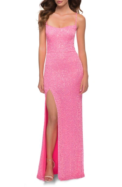 La Femme Sequin Gown In Pink