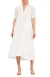 English Factory Gingham Tiered Midi Dress In White