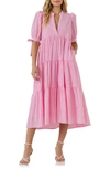 English Factory Gingham Tiered Midi Dress In Pink