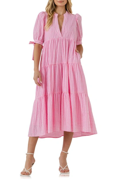 English Factory Gingham Tiered Midi Dress In Pink