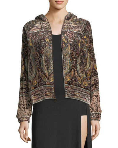 Haute Hippie Sahara Hooded Zip-front Beaded Printed Bomber Jacket In Leopard Border