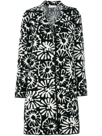 Tory Burch Rosalie Floral Merino Wool Sweater Coat In Black And White