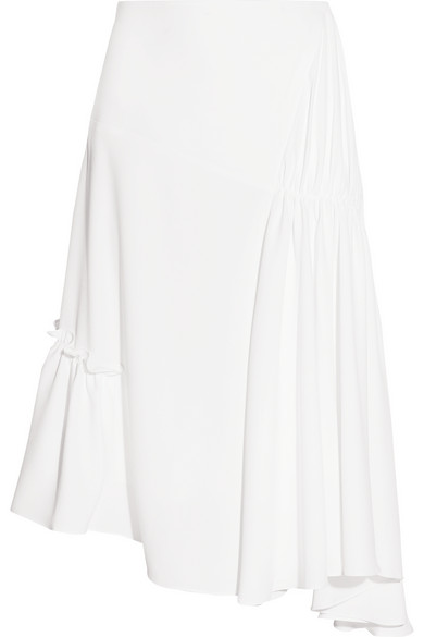 Jw Anderson Ruched Asymmetric Crepe Midi Skirt In White | ModeSens